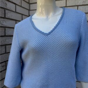 St. John Sport by Marie Gray Powder Blue V-Neck Textured Sweater